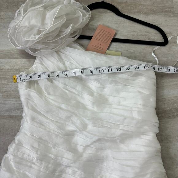 NEW BHLDN x Anthropologie Louisa One-Shoulder Rosette Mini Dress Ivory size 10 - Picture 9 of 12